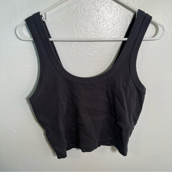 UpWest Cropped Ribbed Layering Tank Top in Soot N222 M - Picture 2 of 10